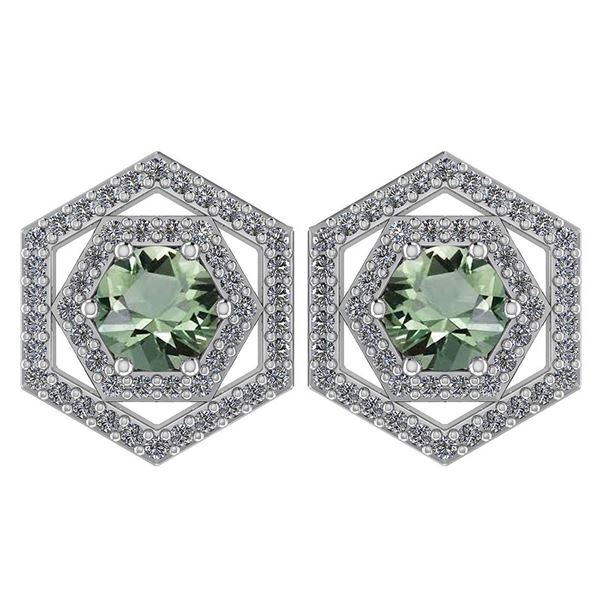 Certified 1.38 Ctw Green Amethyst And Diamond 18k White