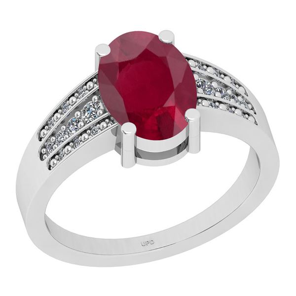 Certified 1.42 Ctw I2/I3 Ruby And Diamond 14K White Gol