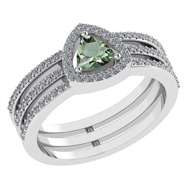Certified 0.91 Ctw Green Amethyst And Diamond 14k White
