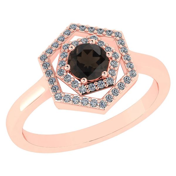 Certified 0.69 Ctw Smoky Quarzt And Diamond 14k Rose Go