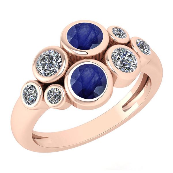 Certified 1.16 Ctw Blue Sapphire And Diamond 14K Rose G