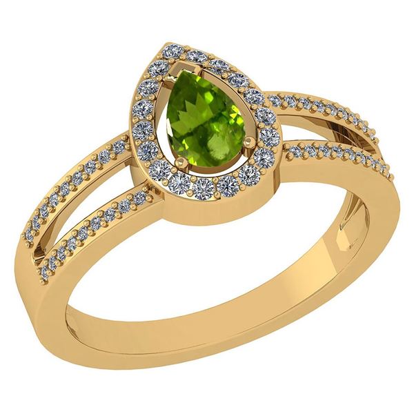 Certified 0.74 CTW Peridot And Diamond 14k Yellow Gold
