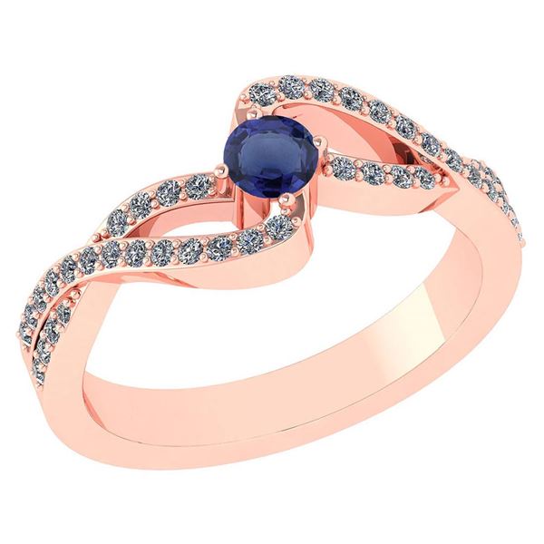 Certified 0.61 CTW Blue Sapphire And Diamond 14k Rose G