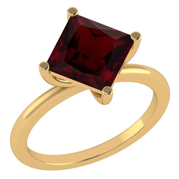 Certified 3.00 Ctw Garnet 14K Yellow Gold Solitaire Rin