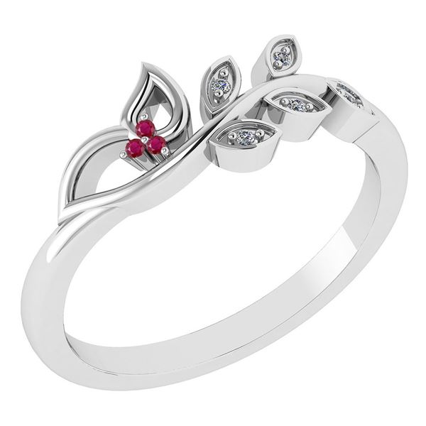 Certified 0.04 Ctw Ruby And Diamond 14k White Gold Anni