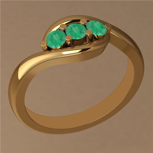 Certified 0.30 Ctw Emerald 14K Yellow Gold three Stone