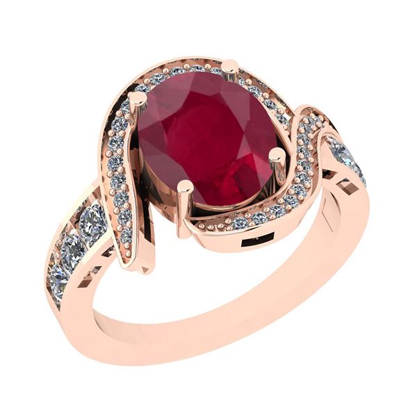 Certified 3.01 Ctw I2/I3 Ruby And Diamond 14K Rose Gold
