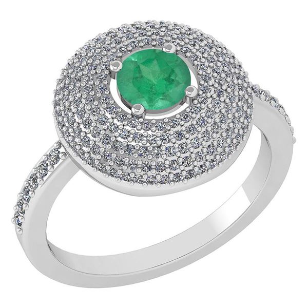 Certified 0.99 CTW Emerald And Diamond 14k White Gold H