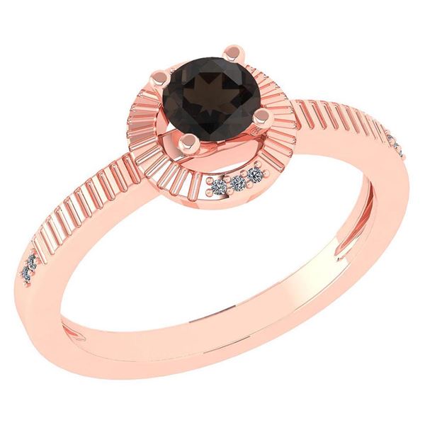 Certified 0.37 Ctw Smoky Quarzt And Diamond 14k Rose Go