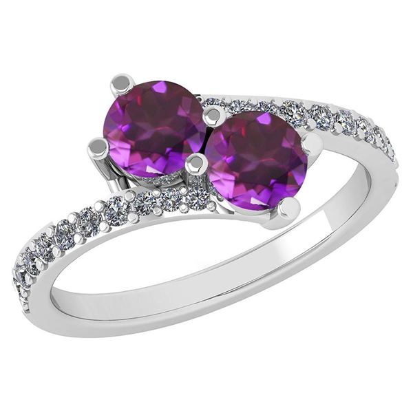 Certified 1.14 Ctw Amethyst And Diamond VS/SI1 2 Stone