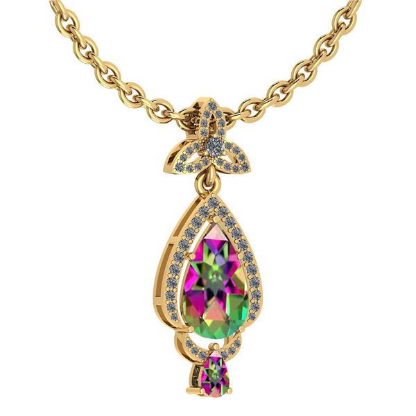 Certified 3.62 Ctw Mystic Topaz And Diamond VS/SI1 Neck