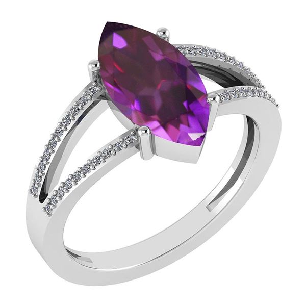 Certified 2.20 Ctw Amethyst And Diamond VS/SI1 Ring 14k