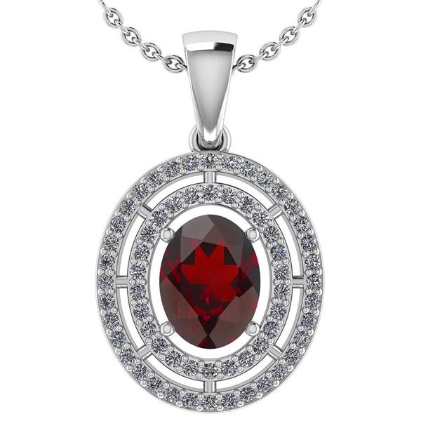 Certified 1.56 Ctw Garnet And Diamond 18K White Gold Ha