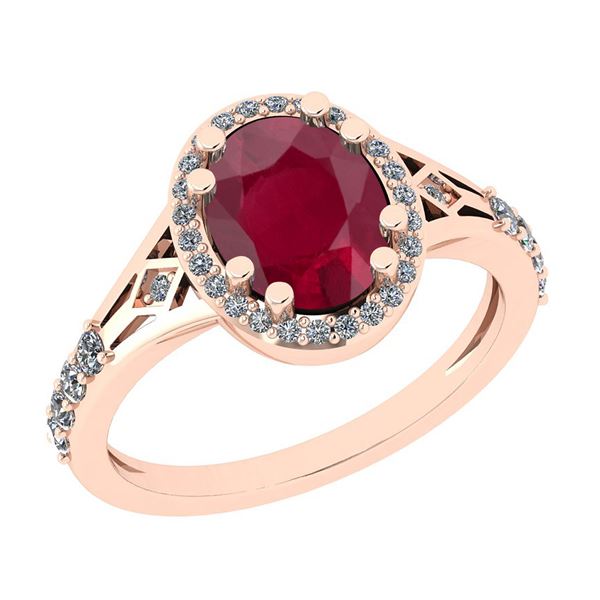 Certified 2.36 Ctw I2/I3 Ruby And Diamond 14K Rose Gold