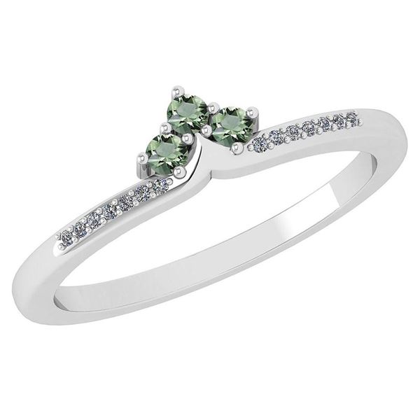 Certified 0.13 Ctw Green Amethyst And Diamond 14k White