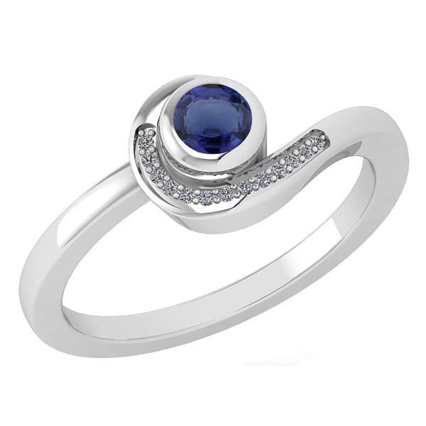 Certified 0.31 Ctw Blue Sapphire And Diamond 14K White