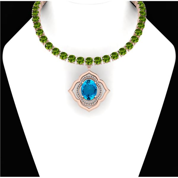 Certified 49.43 Ctw Blue Topaz & Peridot And Diamond I2