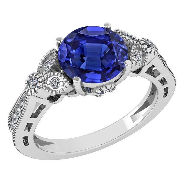 Certified 1.51 Ctw Blue Sapphire And Diamond 14K White