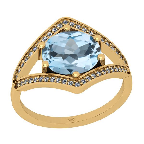 Certified 2.33 Ctw I2/I3 Blue Topaz And Diamond 14K Yel