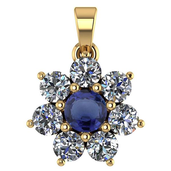 Certified 0.93 Ctw Blue Sapphire And Diamond 18K Yellow