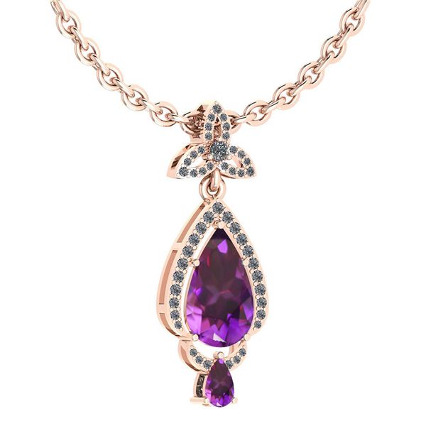 Certified 3.62 Ctw Amethyst And Diamond VS/SI1 Necklace