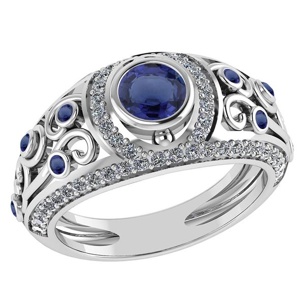 Certified 1.08 Ctw Blue Sapphire And Diamond Wedding/En