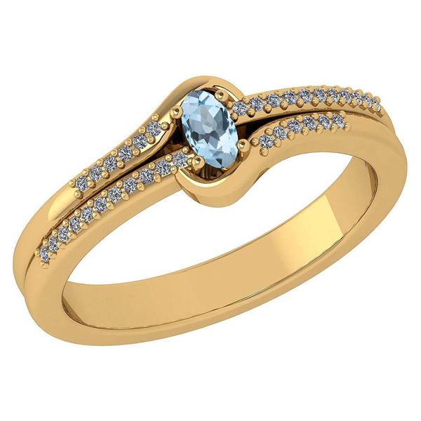 Certified 0.29 Ctw Aquamarine And Diamond 14k Yellow Go