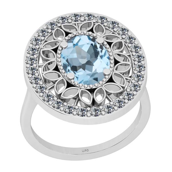 Certified 3.20 Ctw I2/I3 Blue Topaz And Diamond 14K Whi