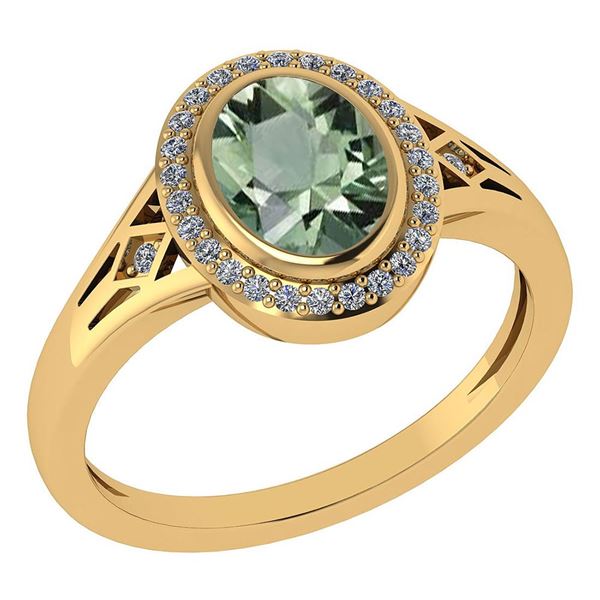 Certified 1.39 Ctw Green Amethyst And Diamond 14k Yello