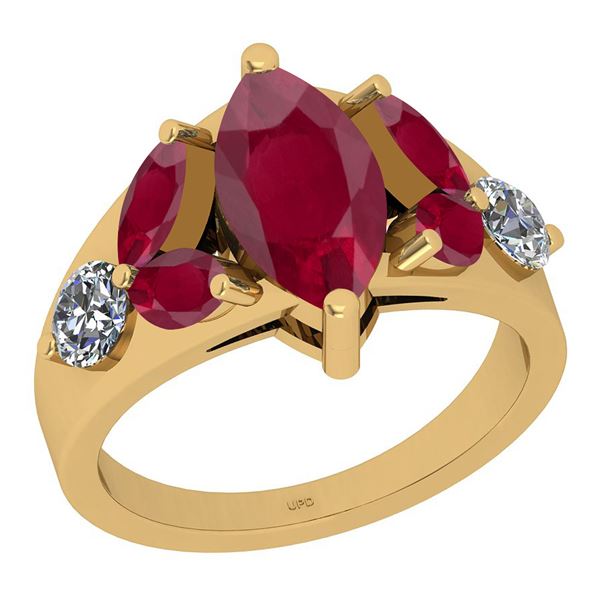 Certified 0.76 Ctw I2/I3 Ruby And Diamond 14K Yellow Go