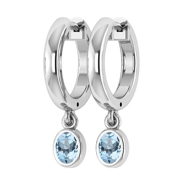 Certified 1.00 Ctw Blue Topaz Hoop Earrings 14K White G