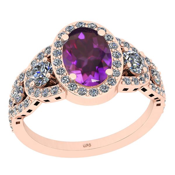 Certified 3.01 Ctw I2/I3 Amethyst And Diamond 10K Rose