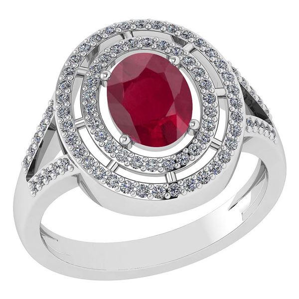 Certified 1.66 Ctw Ruby And Diamond 14k White Gold Halo