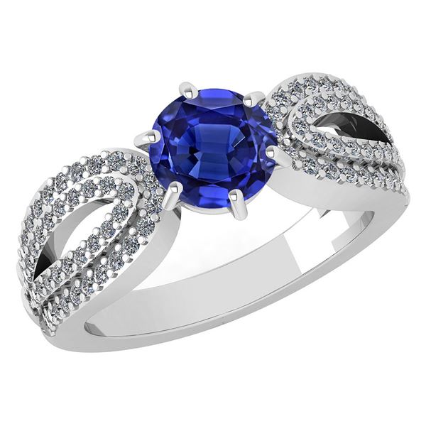 Certified 1.71 Ctw Blue Sapphire And Diamond Wedding/En