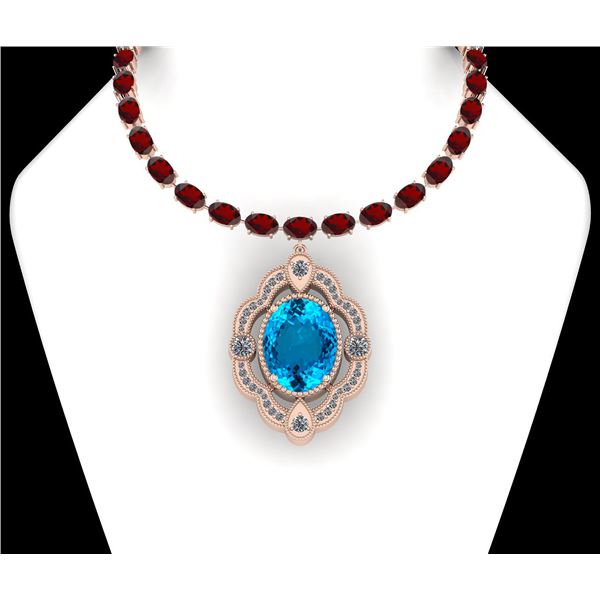 Certified 71.00 Ctw Blue Topaz & Garnet And Diamond I2/