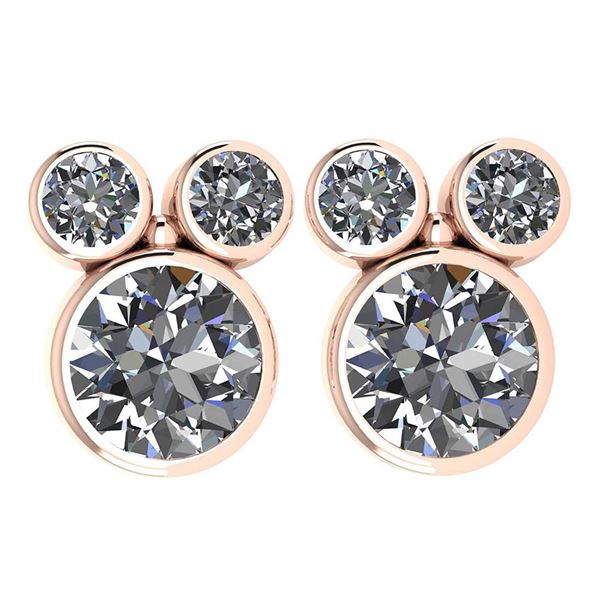Certified 3.14 Ctw Diamond VS/I1 Stud Earrings 14K Rose