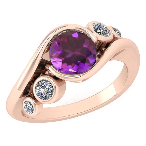 Certified 1.51 Ctw Amethyst And Diamond VS/SI1 Ring 14K