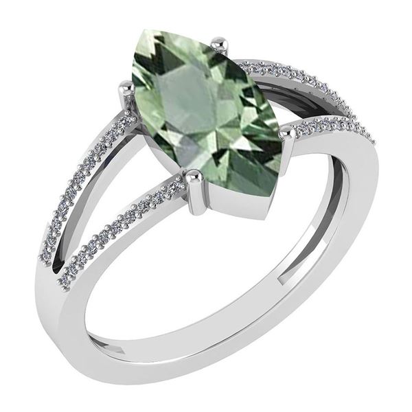 Certified 2.20 Ctw Green Amethyst And Diamond VS/SI1 Ri