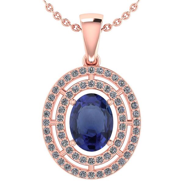 Certified 1.56 CTW Blue Sapphire And Diamond 14k Rose G
