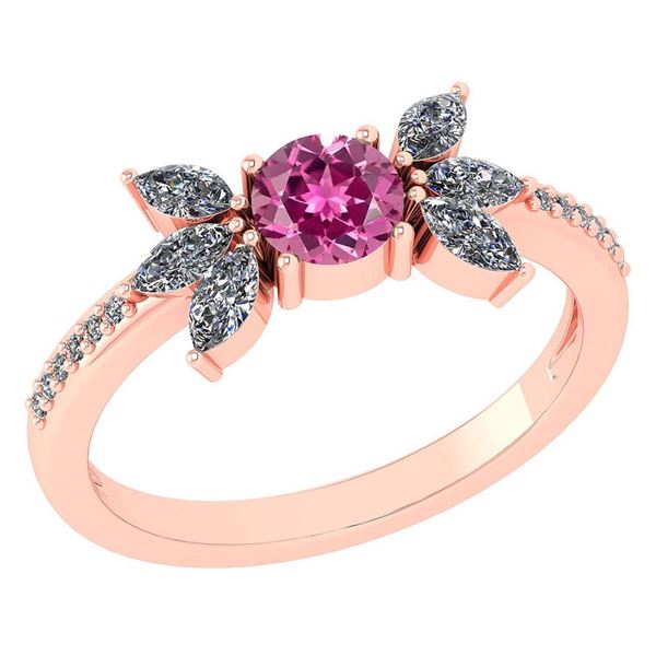 Certified 1.11 Ctw Pink Tourmaline And Diamond 14k Rose