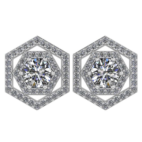 Certified 1.38 Ctw Diamond 14k White Gold Halo Stud Ear