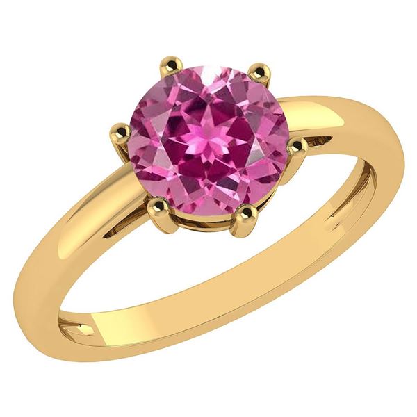 Certified 1.00Ctw Genuine Pink Tourmaline 14k Yellow Go