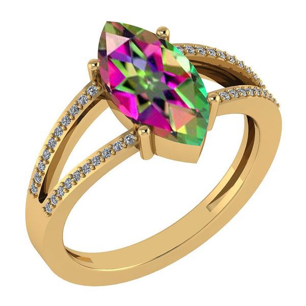Certified 2.20 Ctw Mystic Topaz And Diamond VS/SI1 Ring