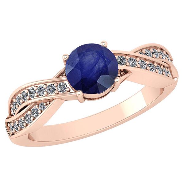Certified 1.05 Ctw Blue Sapphire And Diamond 14K Rose G