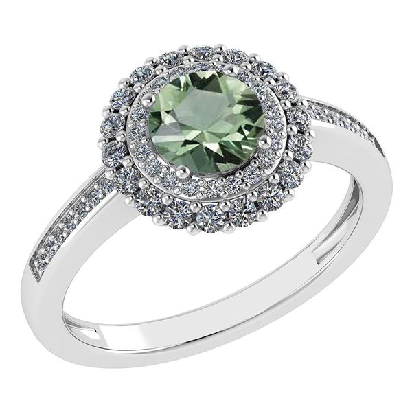 Certified 1.28 Ctw Green Amethyst And Diamond 14k Yello