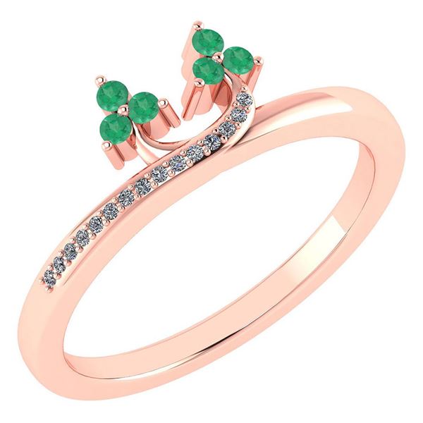 Certified 0.16 Ctw Emerald And Diamond 14k Rose Gold Ri