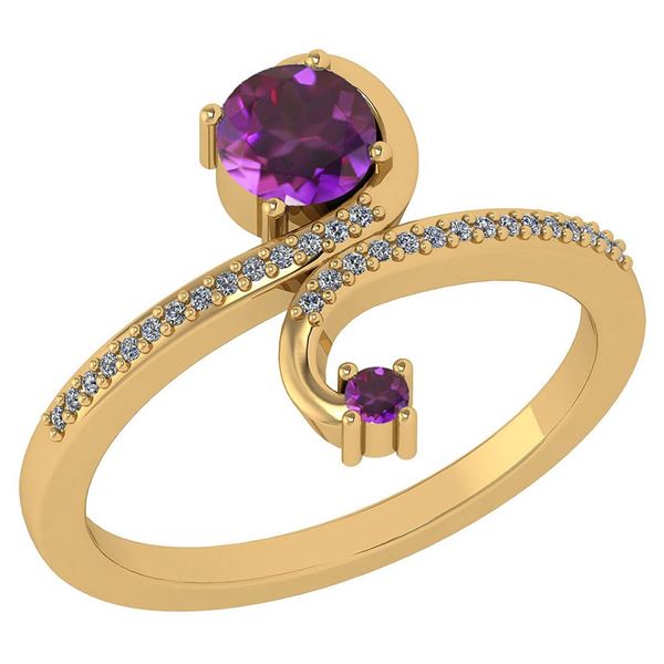 Certified 0.85 Ctw Amethyst And Diamond 14k Yellow Gold