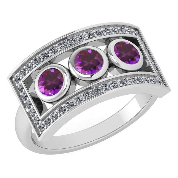 Certified 0.72 Ctw Amethyst And Diamond Wedding/Engagem