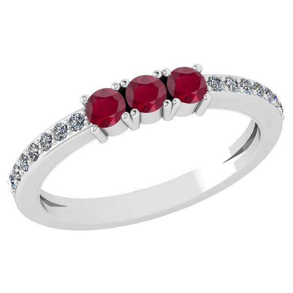 Certified 0.23 Ctw Ruby And Diamond 18k White Gold Halo