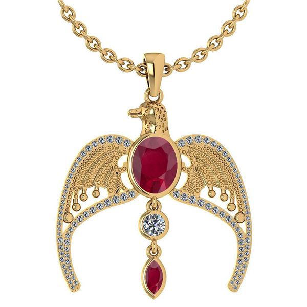 Certified 3.41 Ctw Ruby And Diamond Eagle Necklace For